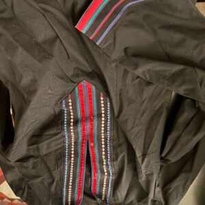 Black Jacket with Red & Blue Striped Trim and Stud Detail